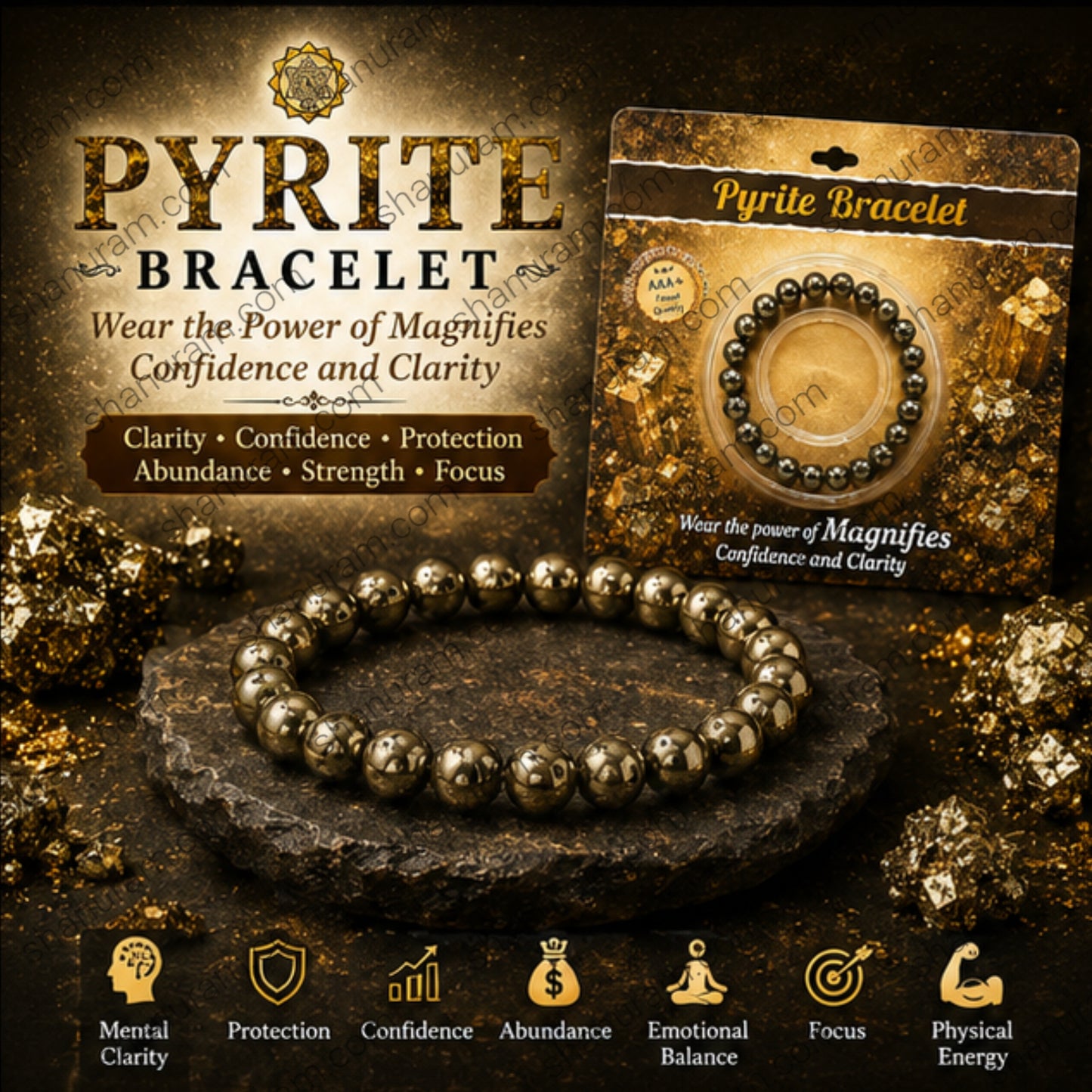 Natural Pyrite Bracelet – Wealth, Protection, Confidence & Positive Energy Bracelet