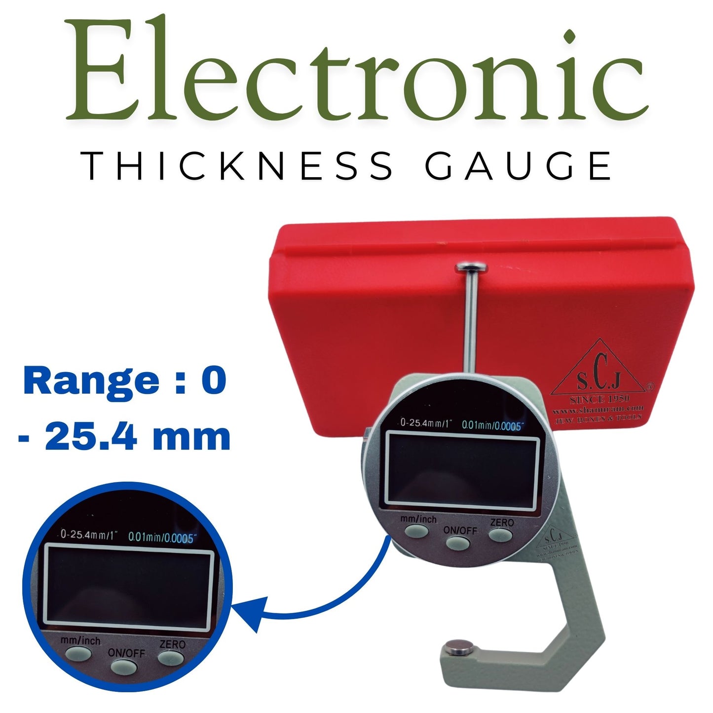 SCJ Electronic Thickness Gauge 0-25.4mm/1"