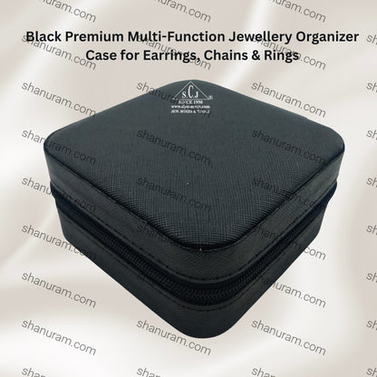 Black Premium Multi-Function Jewellery Organizer Case for Earrings, Chains & Rings