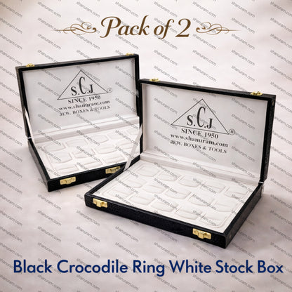 Pack of 2 Black Crocodile Ring White Stock Box 11x8x1.5 Inch | PU Leather Ring Storage Box | Jewellery Ring Display Case | Ring Organizer Box