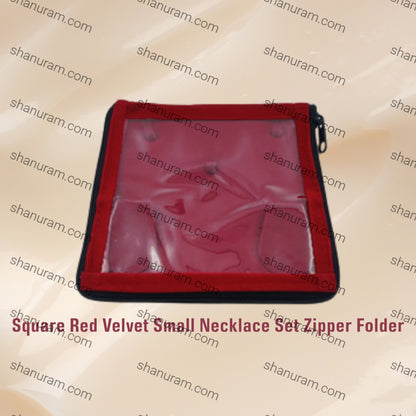 Square Red Velvet Small Necklace Set Zipper Folder