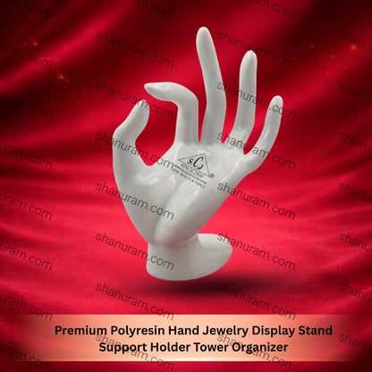 Premium Polyresin Hand Jewelry Display Stand Support Holder Tower Organizer for Bracelet Necklace Watch Ring, White
