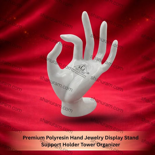 Premium Polyresin Hand Jewelry Display Stand Support Holder Tower Organizer for Bracelet Necklace Watch Ring, White