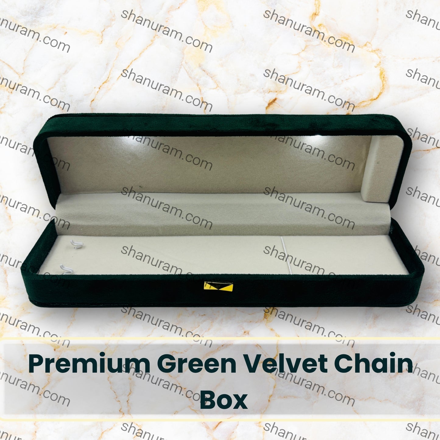 Premium Green Velvet LED Chain Box with White Suede Interior