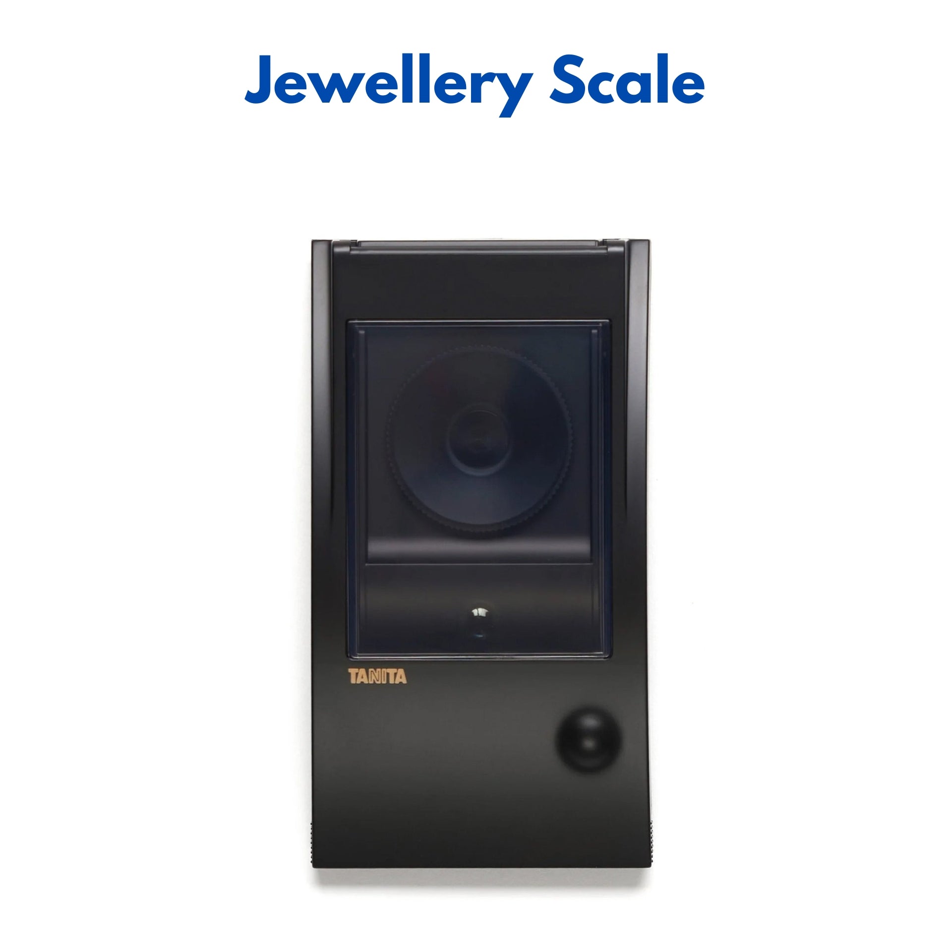 Black jewellery scale with 'Tanita' branding on a white background