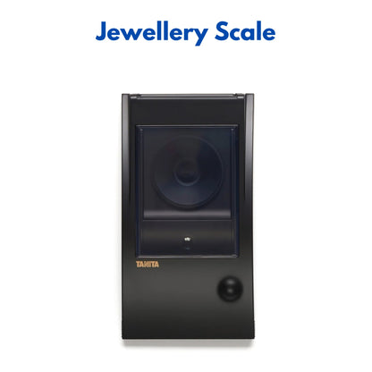 Black jewellery scale with 'Tanita' branding on a white background