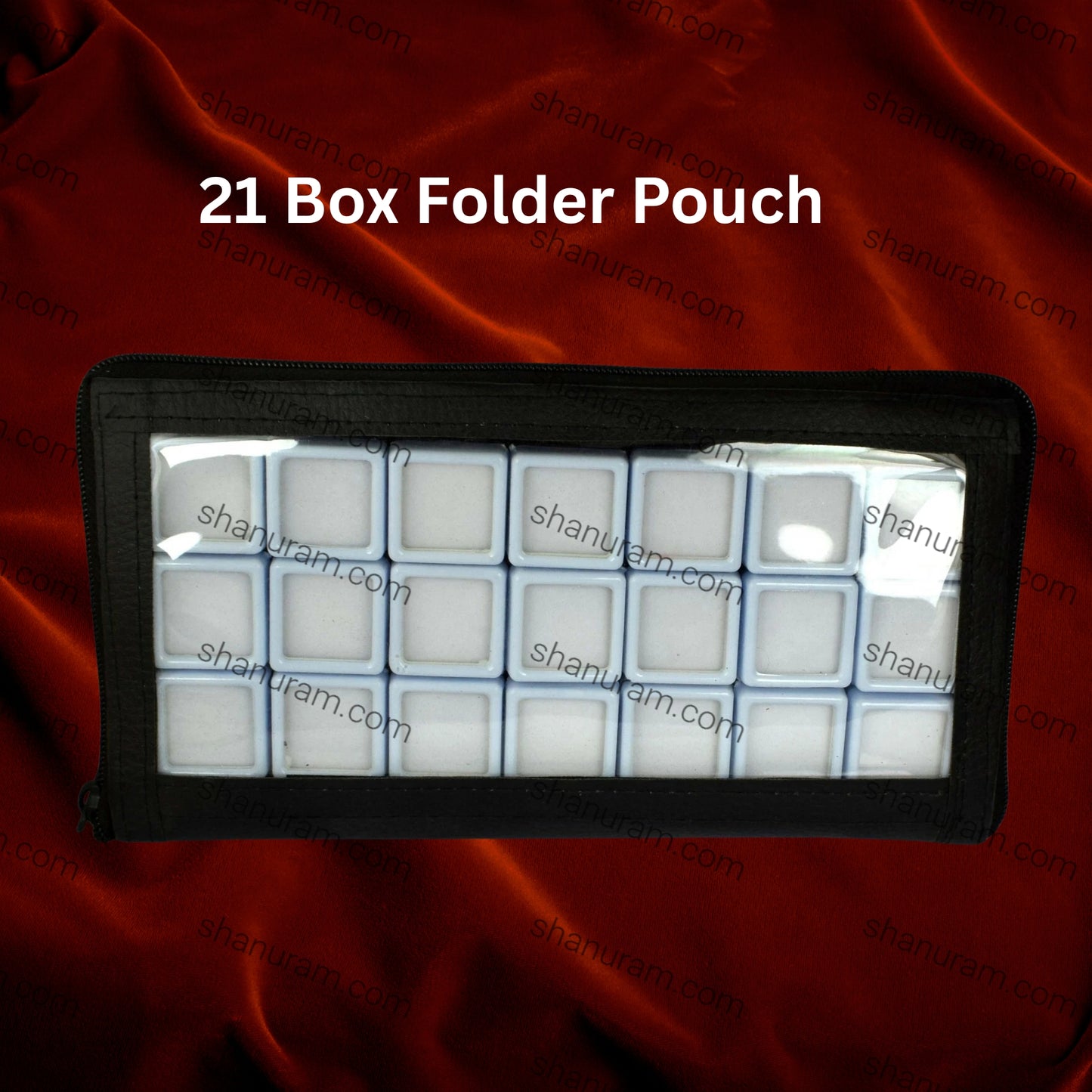 Jewelry bag display carry bag for 21 pcs of glass top 3x3 cm size box with cover zipper | 21 Box Folder Pouch