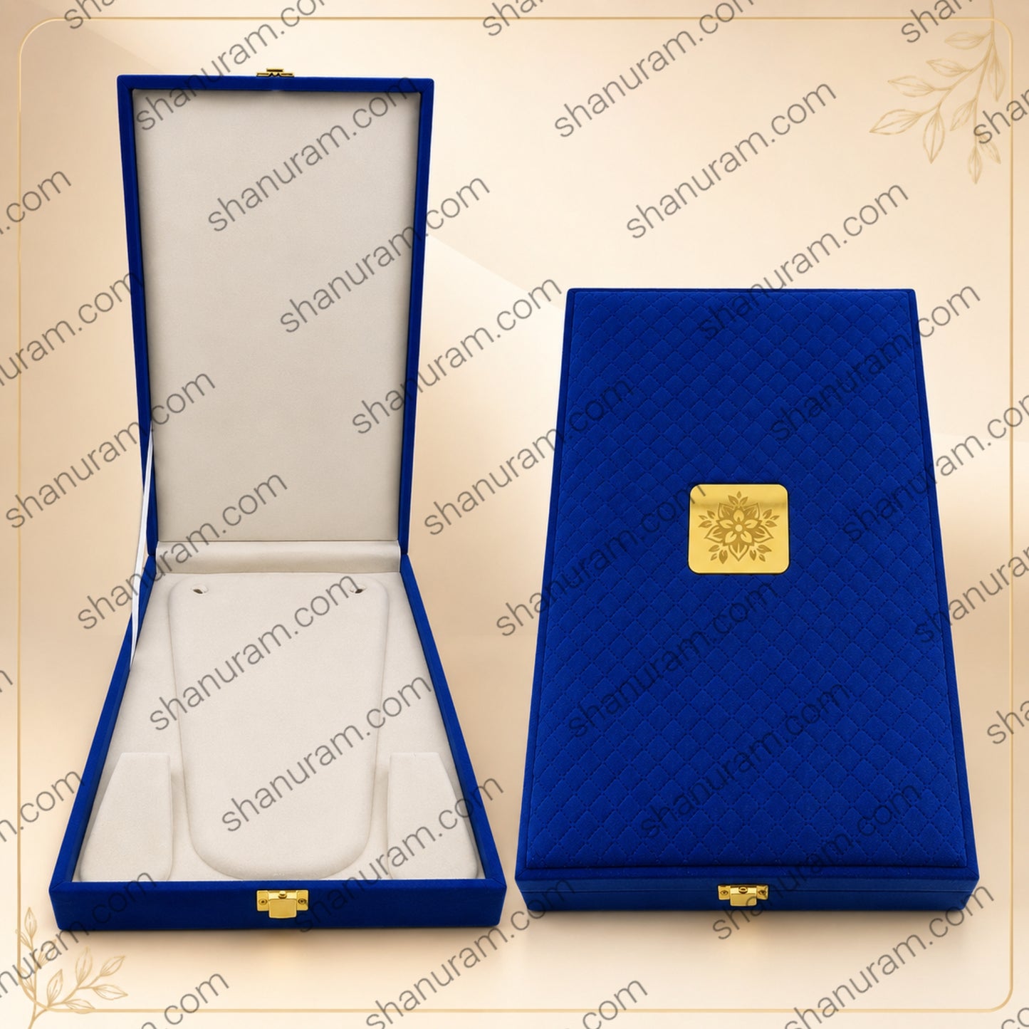 Blue Cuthely Rani Necklace Box with White Suede Interior | Cuthley Texture | 16 × 9 × 2 Inch