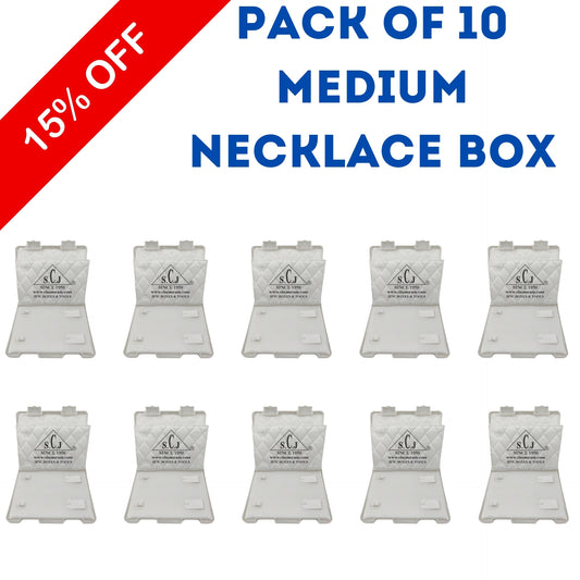 SCJ Medium Necklace Box –  (Pack of 10) Off-White Plastic Jewelry Storage with White Cloth Lining