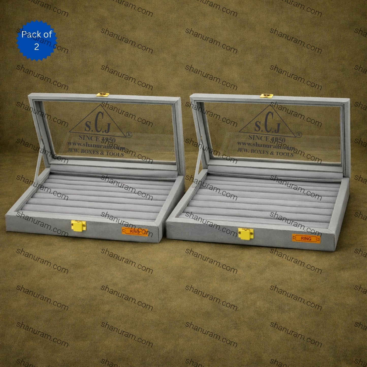 Pack of 2 – Grey Suede Fabric Ring Stock Display Boxes | Jewellery Ring Organizer Box