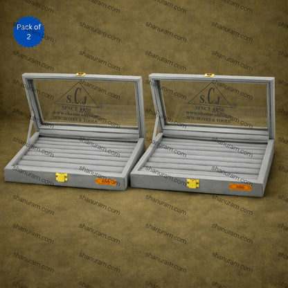 Pack of 2 – Grey Suede Fabric Ring Stock Display Boxes | Jewellery Ring Organizer Box