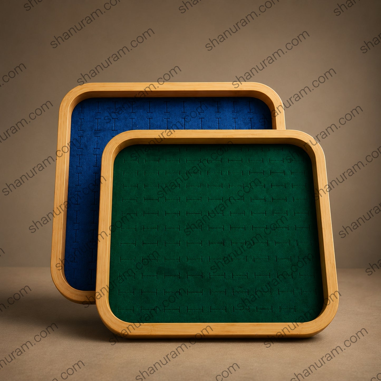 12 x 12 Inch Wooden Velvet Jewelry Display Tray | Premium Ring, Earring & Pendant Organizer Display