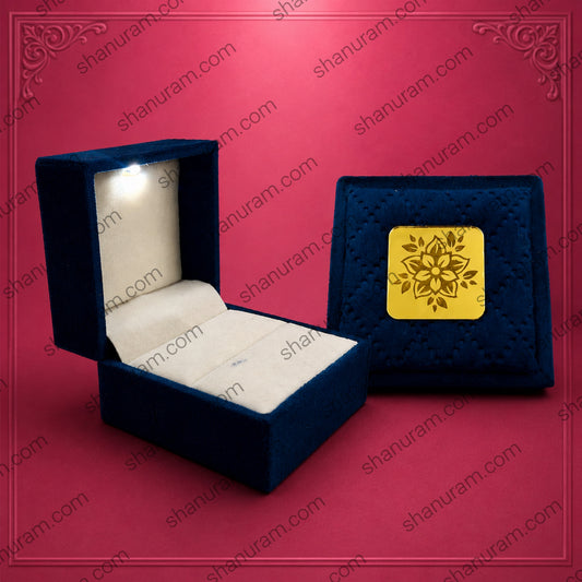 Premium Blue Velvet Ring Box with LED Light | Cuthley Texture Jewelry Gift Box | 3 x 3 x 2 Inch