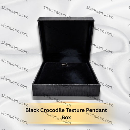 Black crocodile texture pendant box on a white background with 'shanuram.com' branding.