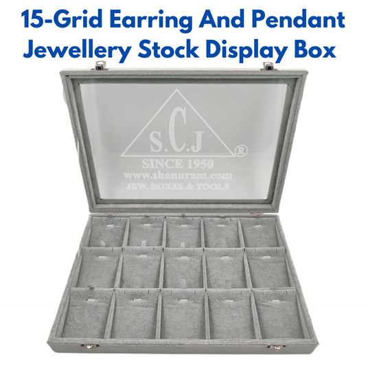 15-Grid Earring And Pendant Jewellery Display Stock Box | Grey Suede Pendant Stock Display Box