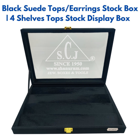 Black Suede Tops/Earrings Stock Display Box | 4 Shelves Tops Stock Display Box | Earring Storage Display Box