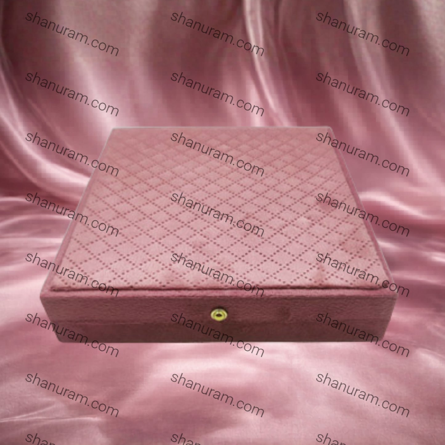 Pink Cuthley Texture Suede Fabric Medium Necklace set LED Light Box