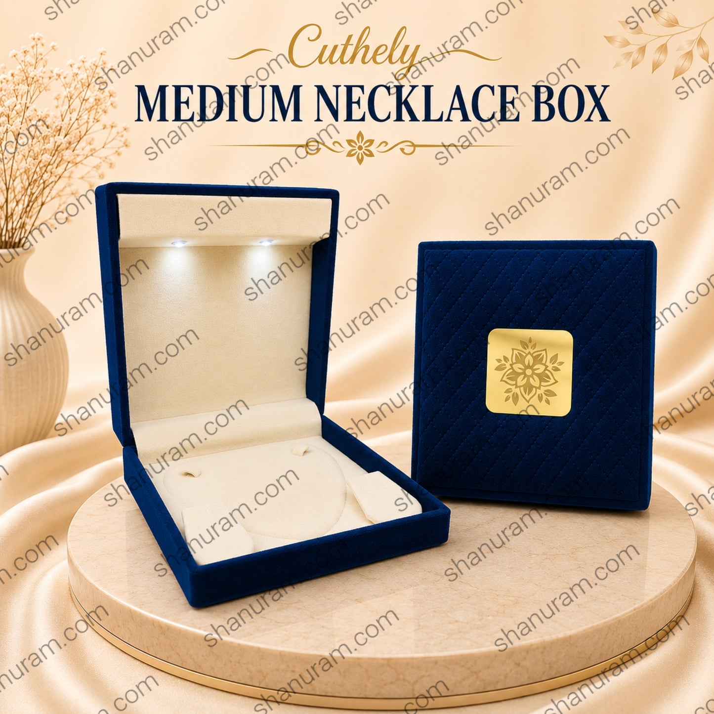 Blue Cuthley Medium Necklace Box with LED Light | Premium Blue Jewelry Gift Box