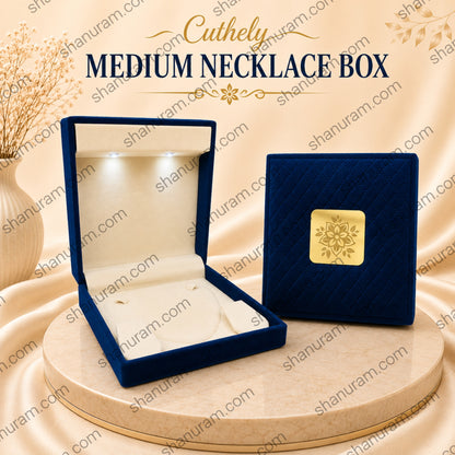 Blue Cuthley Medium Necklace Box with LED Light | Premium Blue Jewelry Gift Box