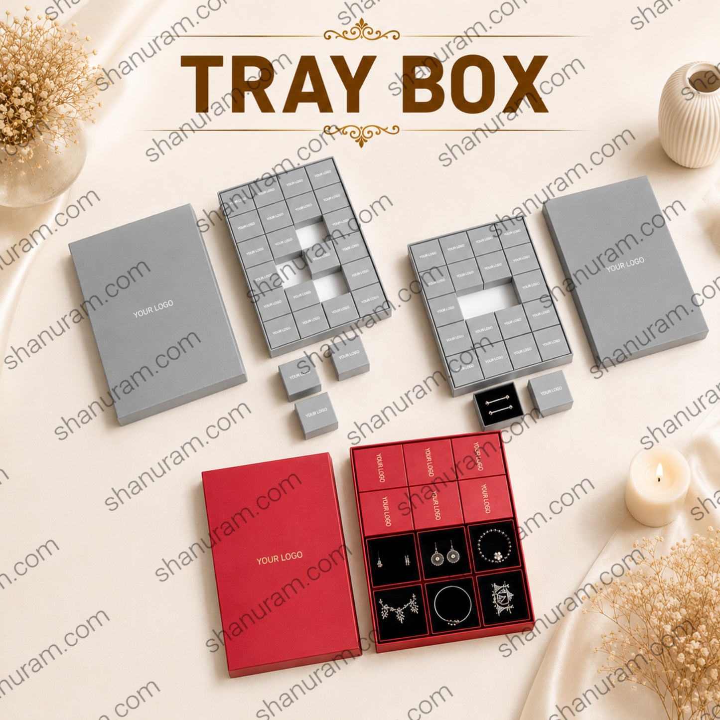Premium Jewelry Tray Box with Custom Logo | Ring, Earring & Multipurpose Storage Display Tray | Hard Cardboard Gift Packaging