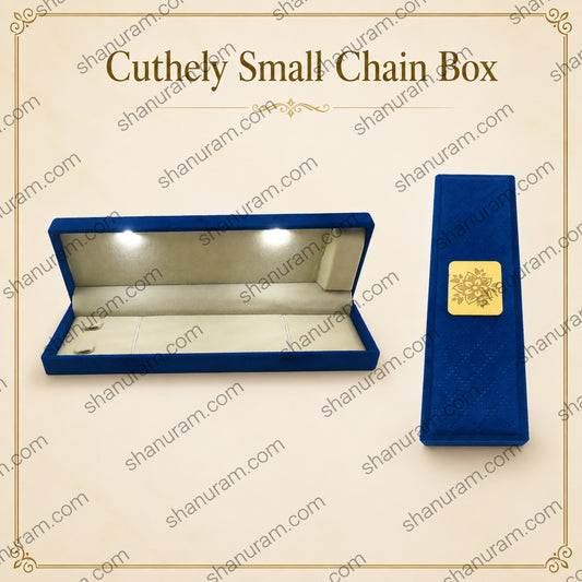Cuthely LED Small Chain Jewelry Box | Premium Blue Velvet Chain Gift Box with White Suede Interior | 9 x 2.5 x 1.5 Inch