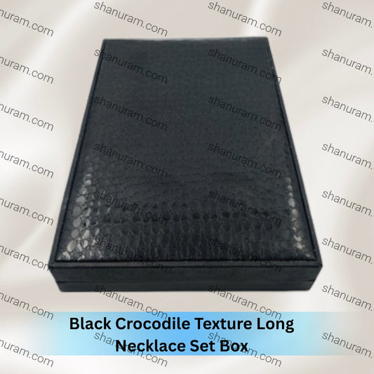 Black Crocodile Texture Long Necklace Set Box