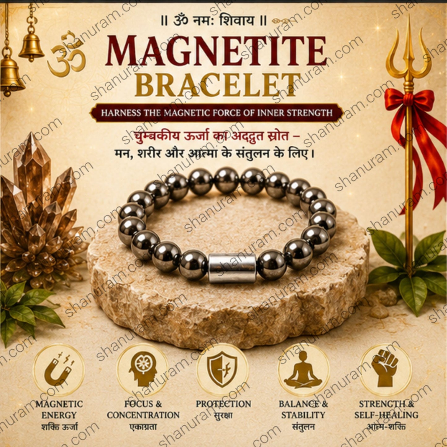 Natural Magnetite Bracelet – Focus, Protection, Balance & Magnetic Energy Bracelet