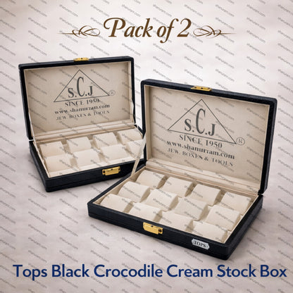Pack of 2 Tops \ Ear-rings Black Crocodile Cream Stock Box | Imported Cream Suede Jewellery Stock Display Box | 11 x 8 x 2 Inch