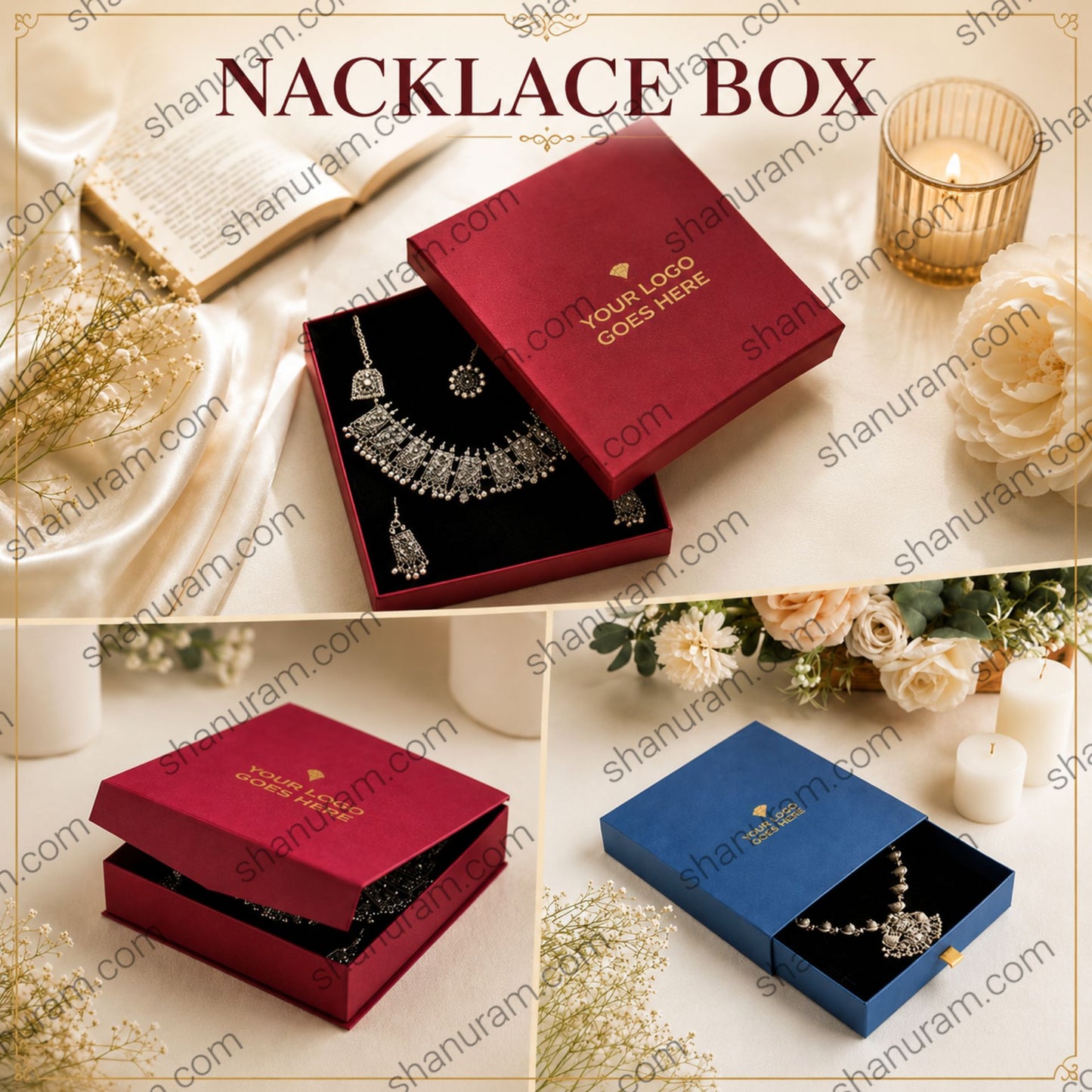 Premium Hard Cardboard Necklace Gift Box | Magnetic Flap, Top Bottom & Slider Jewellery Packaging | Custom Logo Printing