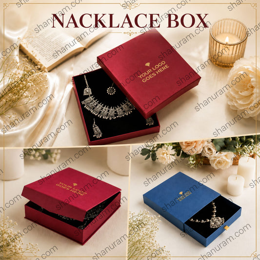 Premium Hard Cardboard Necklace Gift Box | Magnetic Flap, Top Bottom & Slider Jewellery Packaging | Custom Logo Printing