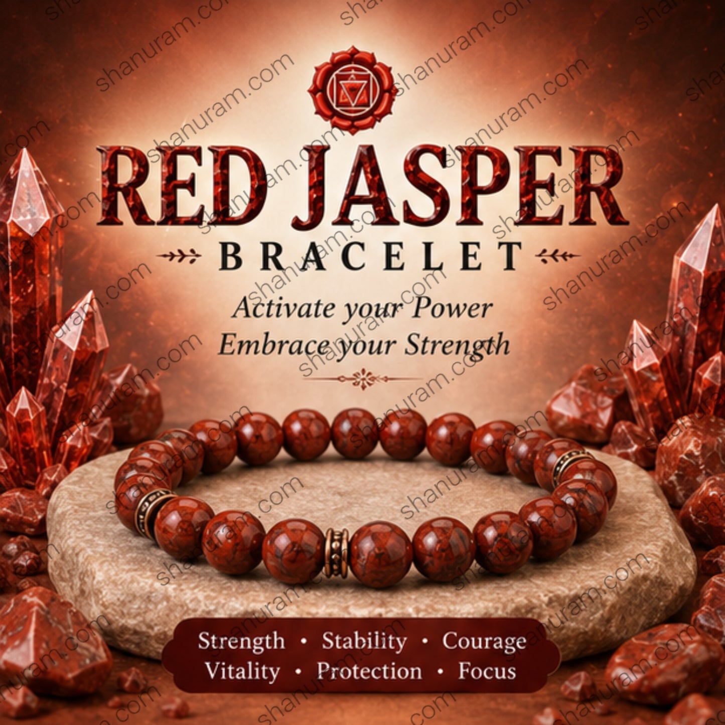 Natural Red Jasper Bracelet – Healing Crystal Beaded Bracelet for Strength, Courage & Protection