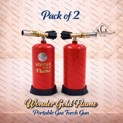 Wonder Gold Flame Portable Gas Torch Gun – Pack of 2 Heavy Duty Butane Gas Torch Lighter for Jewellery, Kitchen & Industrial Use