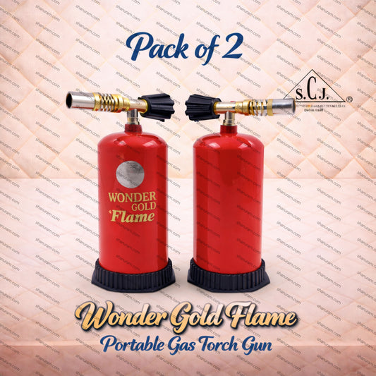 Wonder Gold Flame Portable Gas Torch Gun – Pack of 2 Heavy Duty Butane Gas Torch Lighter for Jewellery, Kitchen & Industrial Use