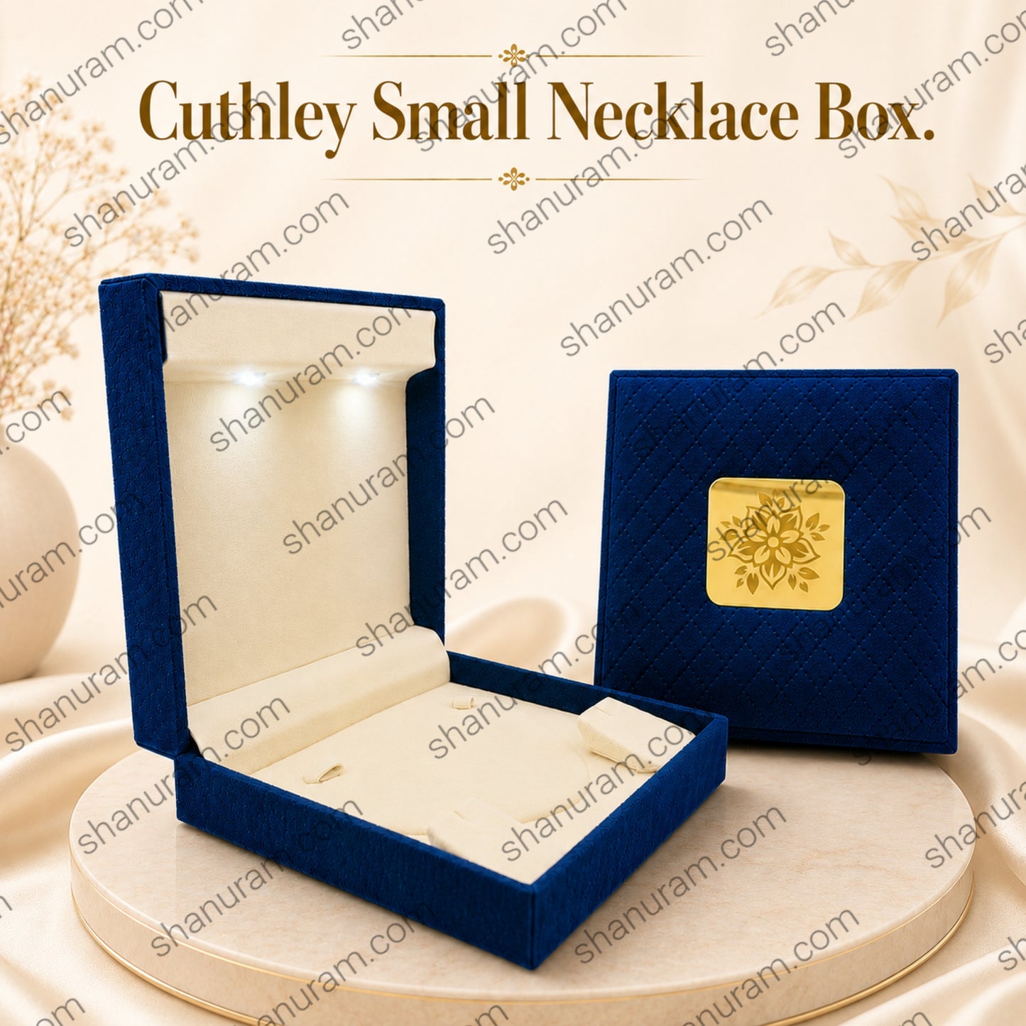 Blue Cuthley Small Necklace Box with LED Light | Premium Blue Suede Jewelry Gift Box