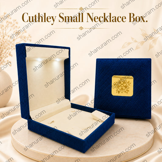 Blue Cuthley Small Necklace Box with LED Light | Premium Blue Suede Jewelry Gift Box