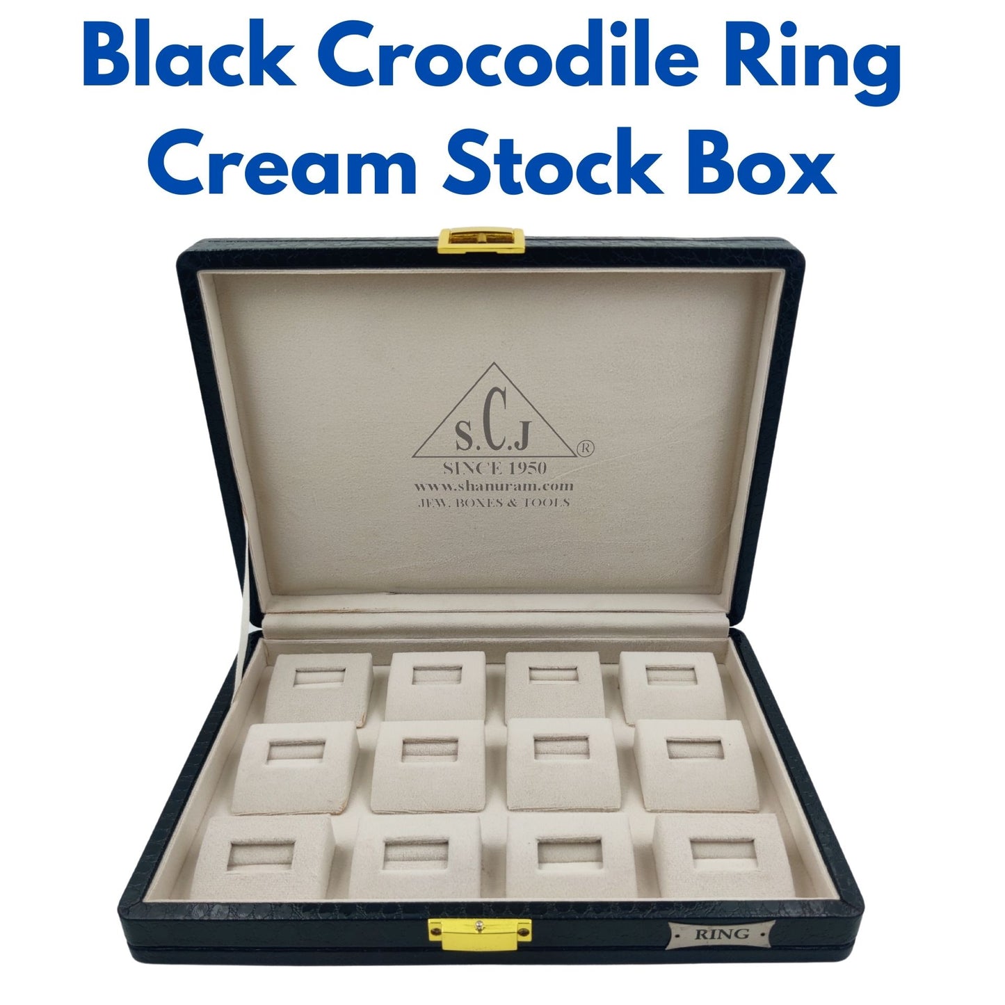 Black Crocodile Ring Cream Stock Box | Ring Stock Box