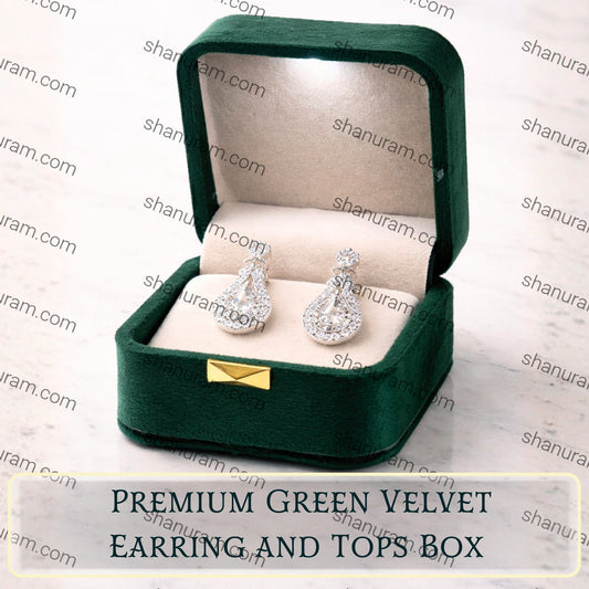 Premium Green Velvet LED Earring & Tops Box with White Suede Interior