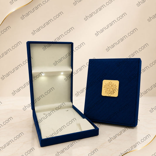 Blue Cuthely Large LED Necklace Box – Premium Blue Velvet Jewelry Gift Box with White Suede Interior (12 × 8 × 2 Inch)