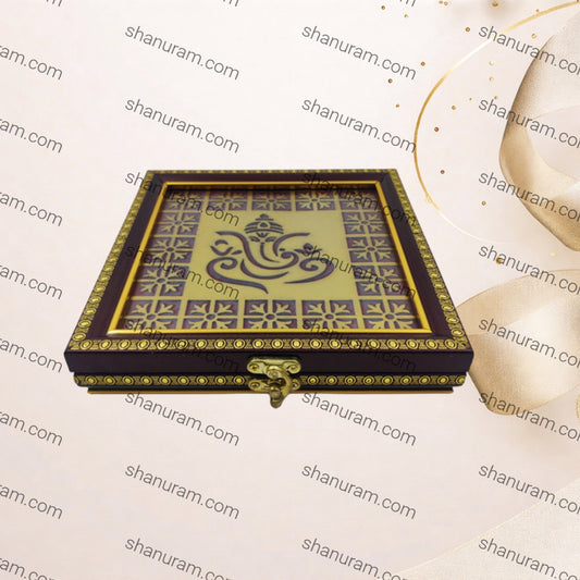 10g Red Wooden 7-Coins Square Box | 10g Silver/Gold 7-Sikka Square Box Holder | 10g 7-Ginni Square Box