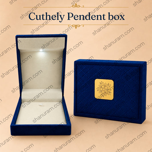 Cuthely LED Pendant Jewelry Box | Premium Blue Velvet Necklace Gift Box with White Suede Interior | 6 x 6 x 4.5 Inch