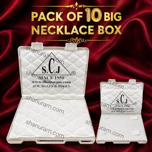 SCJ Big Necklace Box – Durable Off-White Plastic Jewelry Storage with White Cloth Lining (Pack of 10)