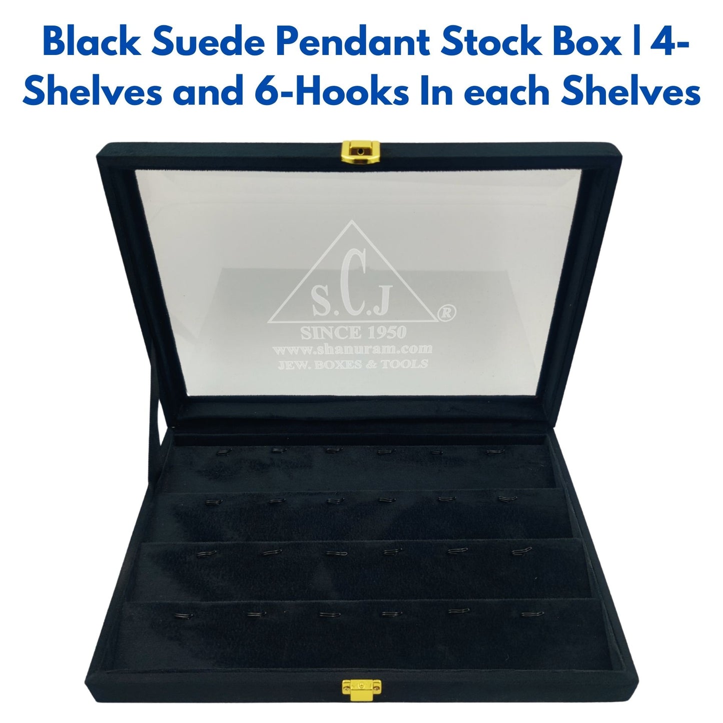 Black Suede Pendant Stock Box | 4 Shelves and 6 hooks In each Shelves | Pendant Stock Display Box