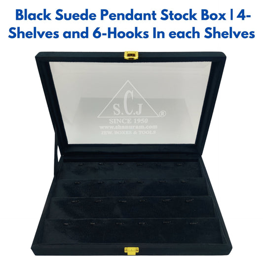 Black Suede Pendant Stock Box | 4 Shelves and 6 hooks In each Shelves | Pendant Stock Display Box