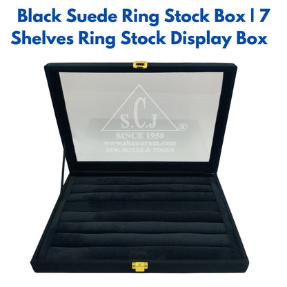 Black Suede Ring Stock Display Box | 7 Shelves Bulk Ring Stock Display Box | Ring Storage Display Box