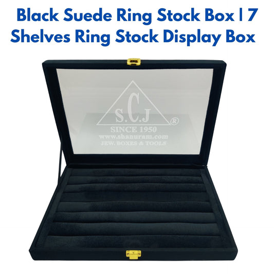 Black Suede Ring Stock Display Box | 7 Shelves Bulk Ring Stock Display Box | Ring Storage Display Box