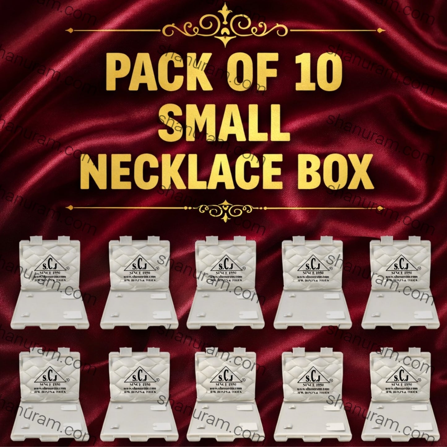 SCJ Small Necklace Box – Off-White Plastic Jewelry Box with White Cloth Lining (Pack of 10)