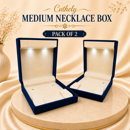 Blue Cuthley Medium Necklace Box with LED Light | Premium Blue Jewelry Gift Box Pack of 2