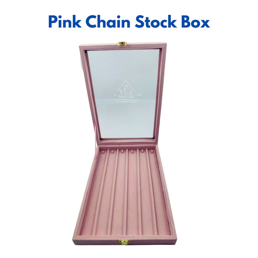 Pink Suede Fabric Chain Jewellery Display Stock Box