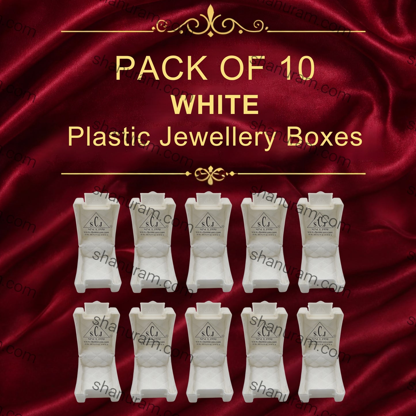SCJ Ring Box – Pack of 10 Off White Plastic Jewellery Boxes with White Cloth Lining
