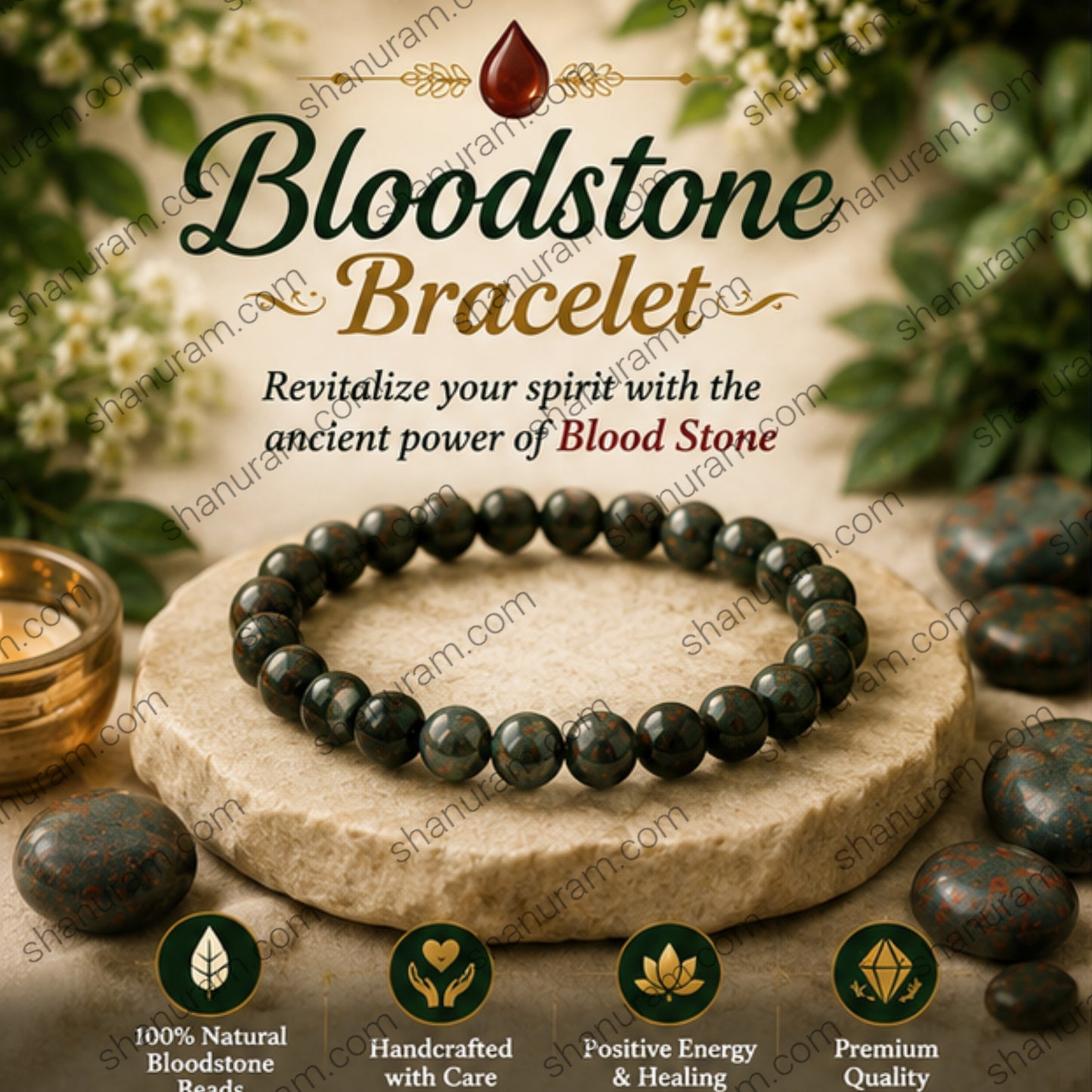 Natural Bloodstone Bracelet – Strength, Protection, Healing & Positive Energy Bracelet
